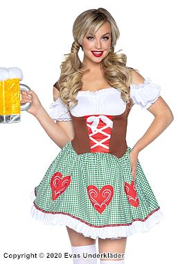 Oktoberfest-vertinne, kostyme-dirndlkjole, volangkant, hjerter